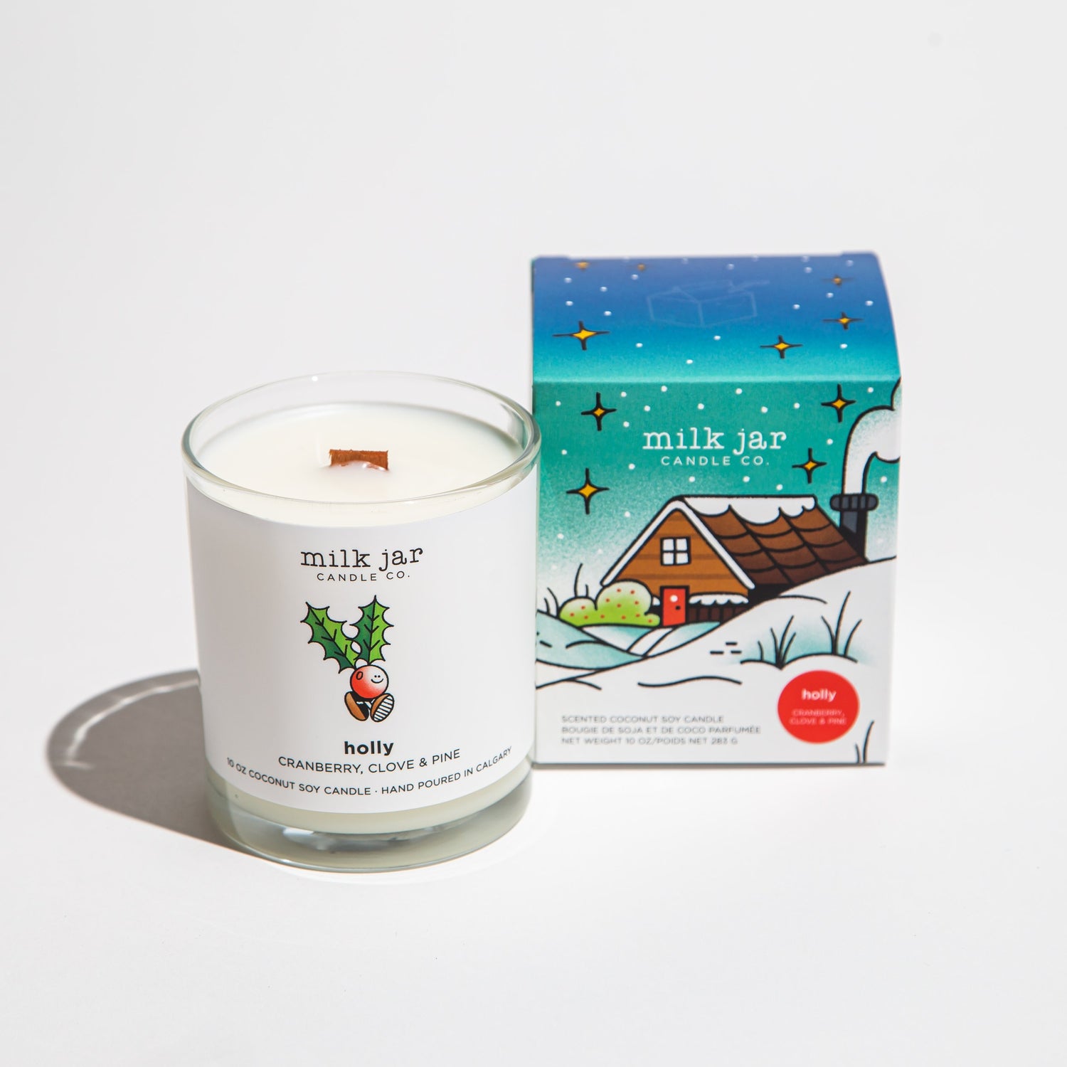 Holly Candle Cranberry Clove Pine Milk Jar