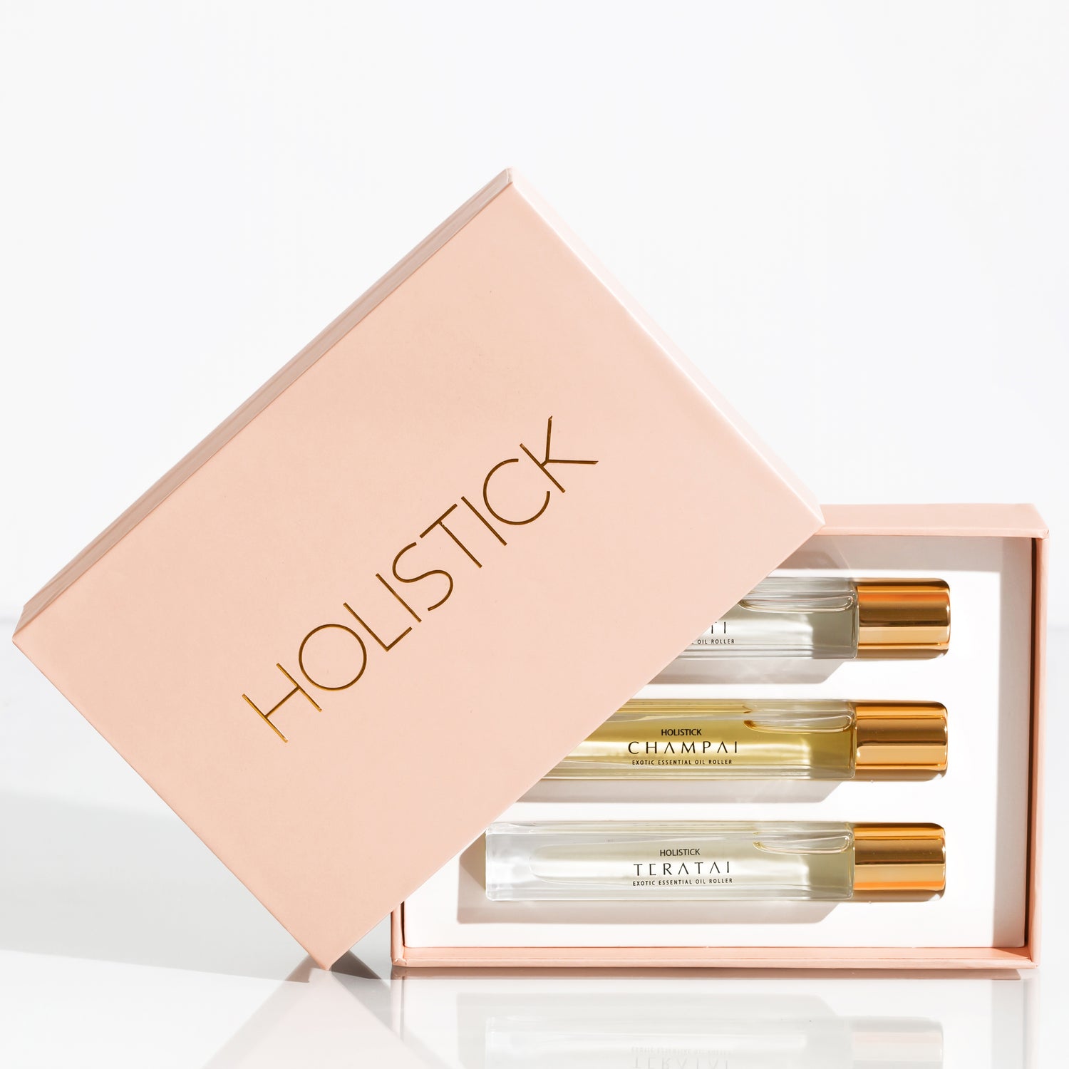 3 of our signature essential oil roller scents MELATI, CHAMPAI and TERATAI. Enclosed in a beautiful and luxurious drawer gift box with gold embossed letters. Give this floral collection as a gift that’s guaranteed to make an impression or simply, treat yourself.
