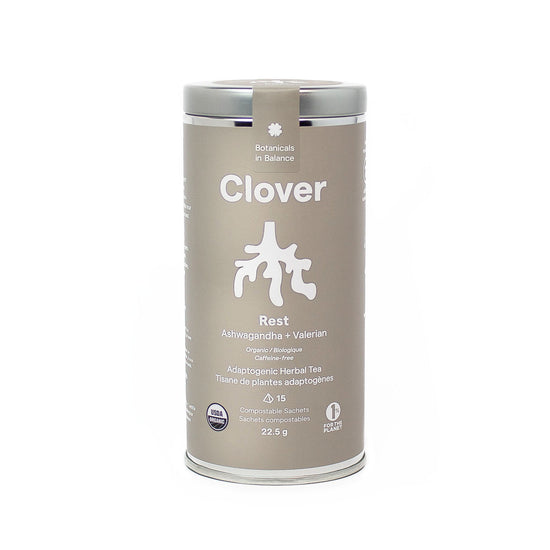 Clover Botanicals Rest Adaptogenic tea Ashwagandha valerian tea